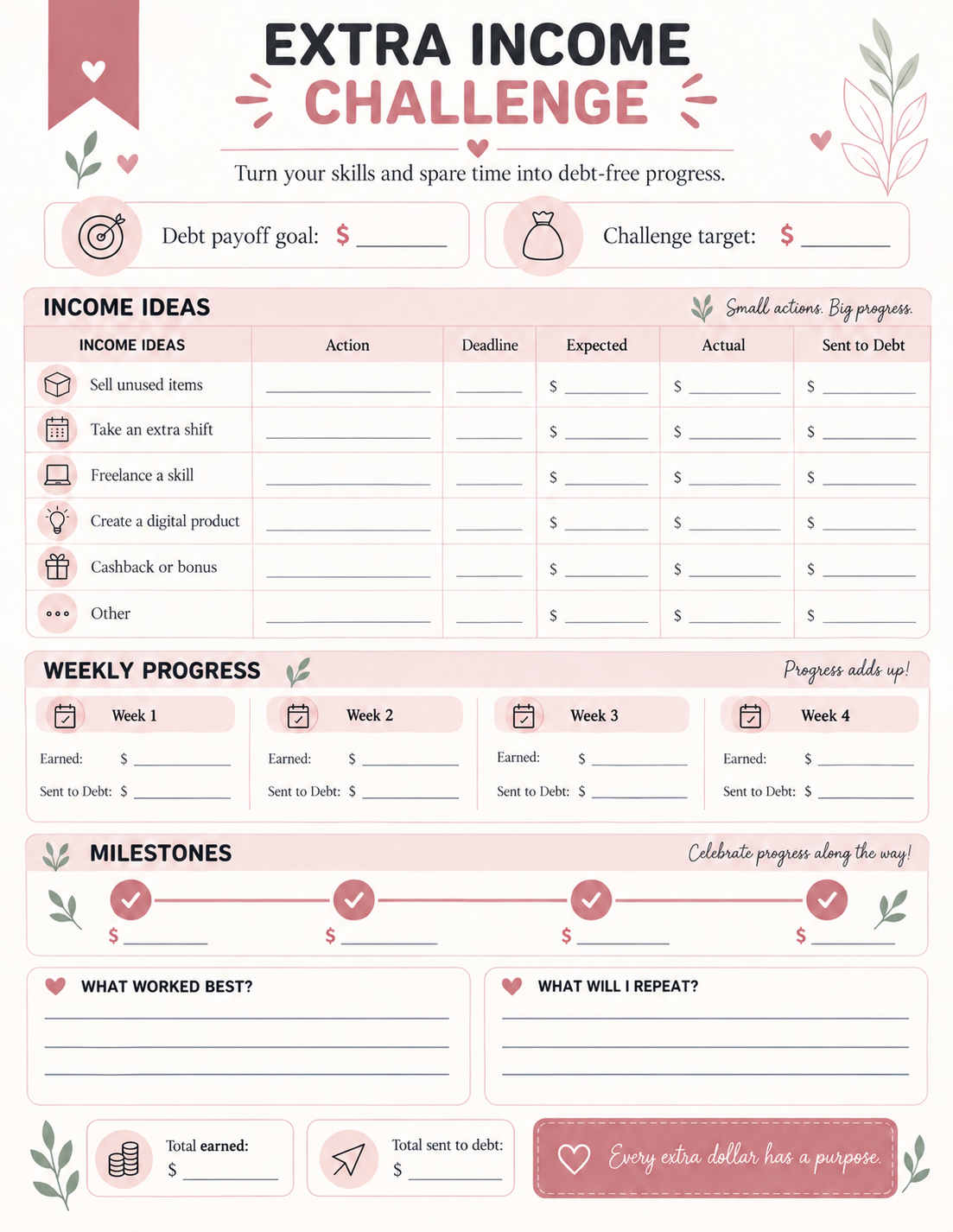 Extra Income Challenge printable